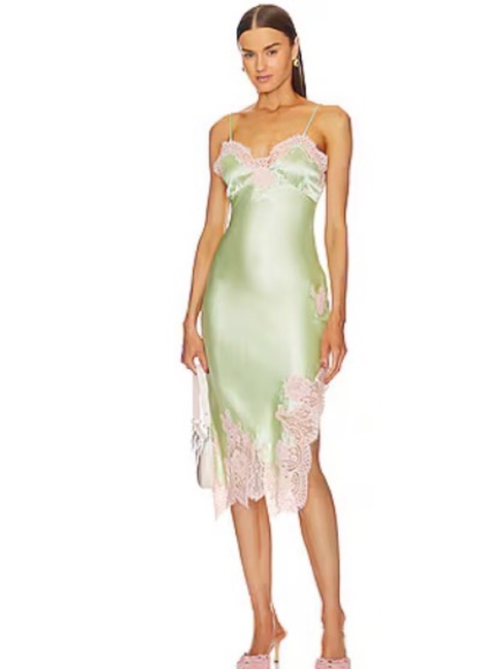 Kerr Lace Trim Asymmetrical Mid Slip Dress in Pistachio
ALICE + OLIVIA